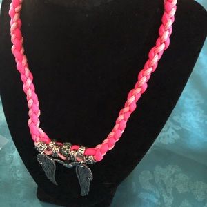 NWOT Neon Pink Angel Wings Heart necklace
